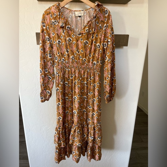 Universal Thread| Burnt Orange, Rust Floral Tiered Ruffle Midi Dress•••Prairie - Picture 1 of 12